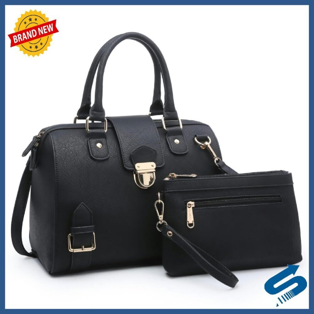 Vegan Leather Barrel Tote - 12" Work Bag with Adjustable Strap
